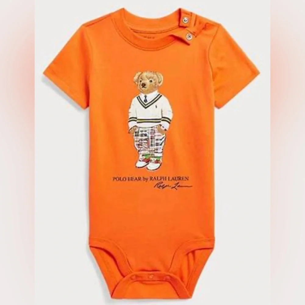 Ralph Lauren Toddler Sz 24m Lifeboat Orange Polo Bear‎ Cotton Jersey Bodysuit